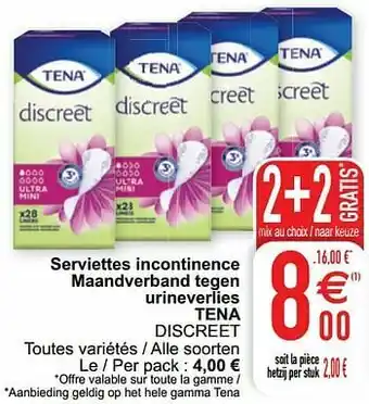 Cora Serviettes incontinence maandverband tegen urineverlies tena discreet aanbieding