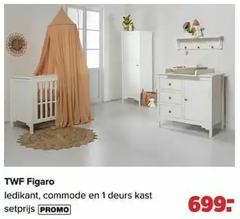Baby-Dump Twf figaro ledikant, commode en 1 deurs kast aanbieding