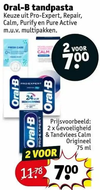 Kruidvat Oral-b tandpasta gevoeligheid + tandvlees calm origineel aanbieding