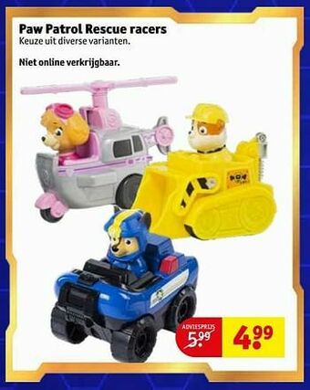 Kruidvat Paw patrol rescue racers aanbieding