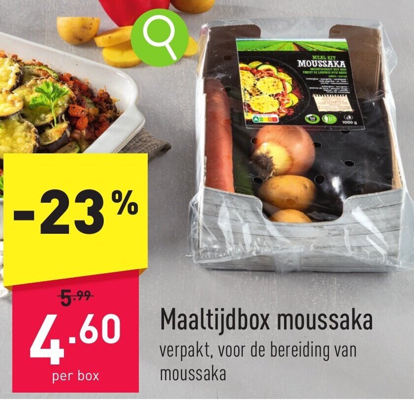 Maaltijdbox moussaka promotie bij ALDI