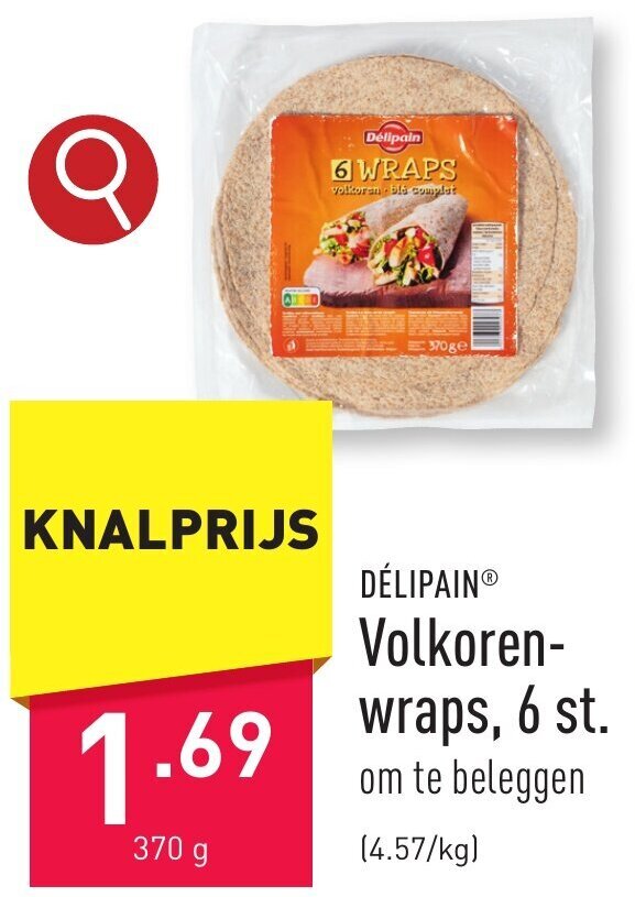 DÉLIPAIN Volkoren wraps 370 g promotie bij ALDI