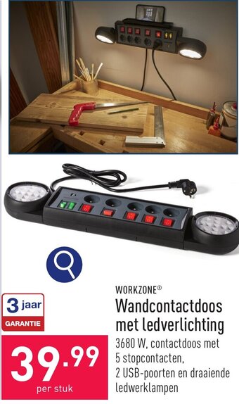 ALDI WORKZONE Wandcontactdoos met ledverlichting aanbieding