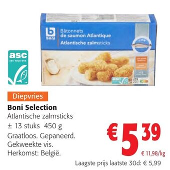 Colruyt Boni Selection Atlantische zalmsticks + 13 stuks 450 g aanbieding