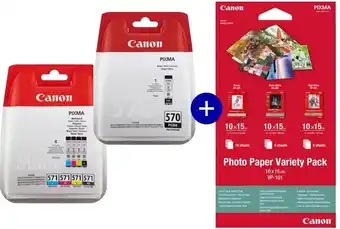 Bol.com Canon pgi-570 & cli-571 - inktcartridge - 2x zwart / 1x kleur + incl. canon fotopapier aanbieding