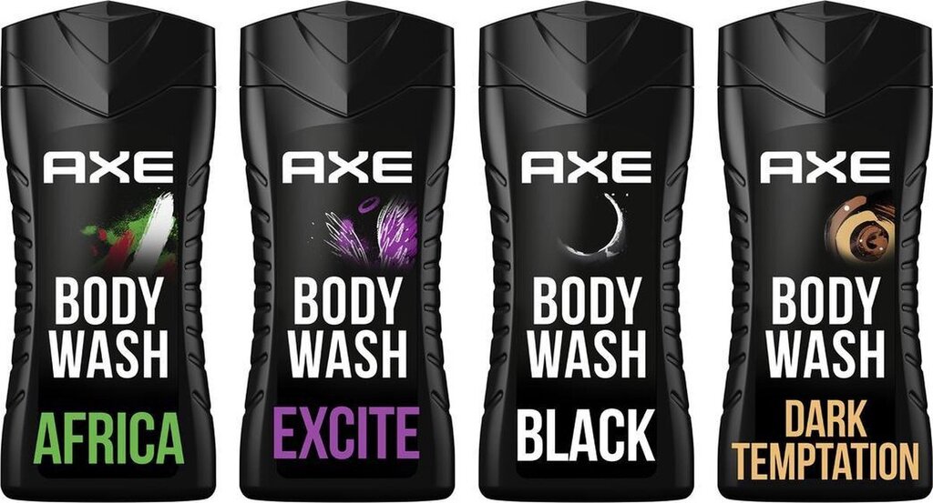Bol.com Axe africa + black + dark temptation + excite 3-in-1 douchegels - 4 x 250 ml - voordeelverpakking aanbieding