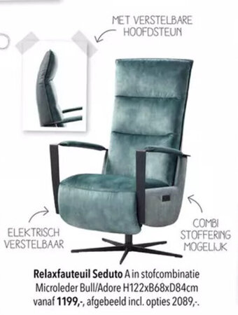 YGO Relaxfauteuil Seduto A in stofcombinatie Microleder Bull / Adore H122 x B68 x D84 cm aanbieding