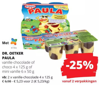 DR. OETKER PAULA vanille-chocolade of choco 4 x 125 g of mini vanille 6 x 50 g