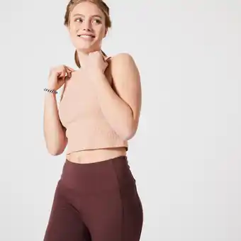 Decathlon Crop top voor fitness dames 520 ribtricot blauw aanbieding