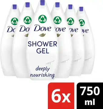 Bol.com Dove douchegel deeply nourishing - 6 x 750 ml - voordeelverpakking aanbieding