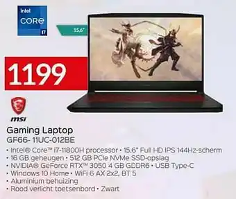 Msi gaming laptop gf66- 11uc-012be