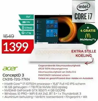 Selexion Acer conceptd 3 cn315-72g-77kn aanbieding