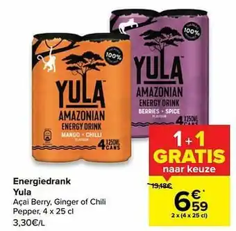 Carrefour Energiedrank yula açai berry ginger of chili pepper aanbieding