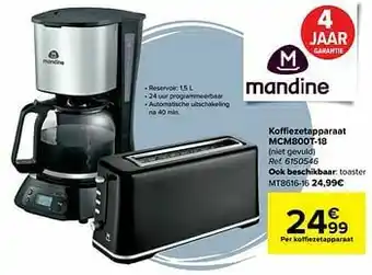Carrefour Mandine koffiezetapparaat mcm800t-18 aanbieding