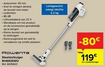 Carrefour Rowenta steelstofzuiger rh6935wo aanbieding