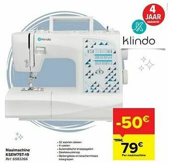 Carrefour Klindo naaimachine ksew75t-19 aanbieding