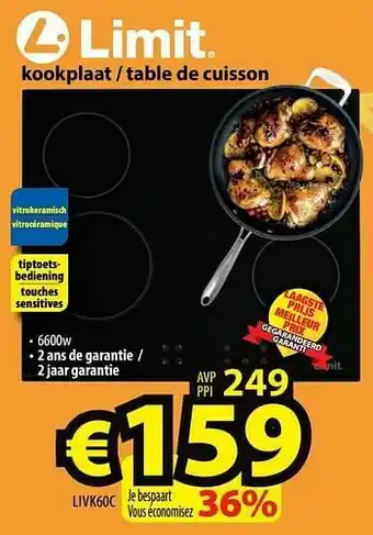 ElectroStock Limit kookplaat - table de cuisson livk60c aanbieding