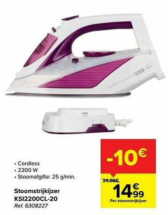 Carrefour Klindo stoomstrijkijzer ksi2200cl-20 aanbieding