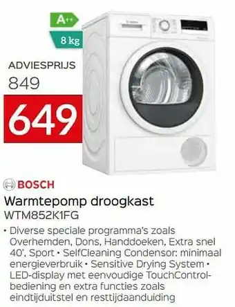 Selexion Bosch warmtepomp droogkast wtm852k1fg aanbieding