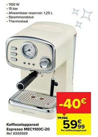 Carrefour Mandine koffiezetapparaat espresso mec1100c-20 aanbieding