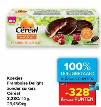 Carrefour Koekjes framboise delight zonder suikers céréal aanbieding