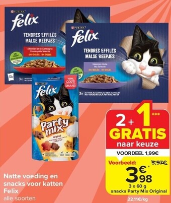 Carrefour Natte voeding en snacks voor katten felix aanbieding