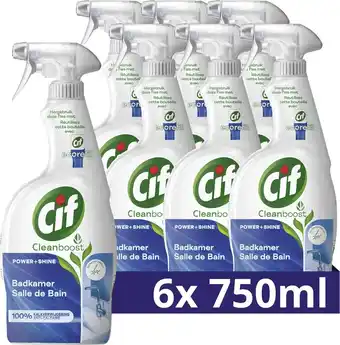 Bol.com Cif cleanboost power+shine badkamer spray - 6 x 750 ml - voordeelverpakking aanbieding
