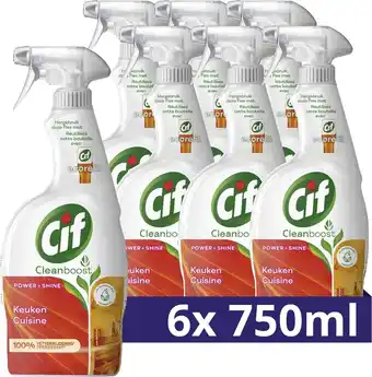Cif cleanboost power+shine keuken spray - 6 x 750 ml - voordeelverpakking