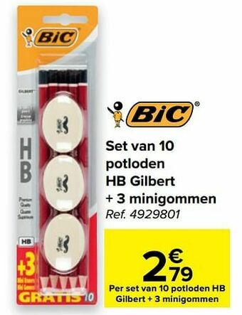 Carrefour Set van 10 potloden hb gilbert + 3 minigommen aanbieding