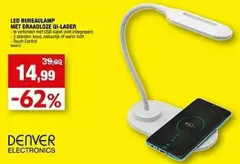Hubo Denver electronics led bureaulamp met draadloze qi-lader aanbieding