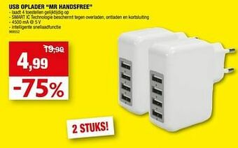 Hubo Usb oplader mr handsfree aanbieding