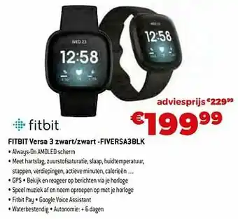 Exellent Fitbit versa 3 zwart-zwart -fiversa3blk aanbieding