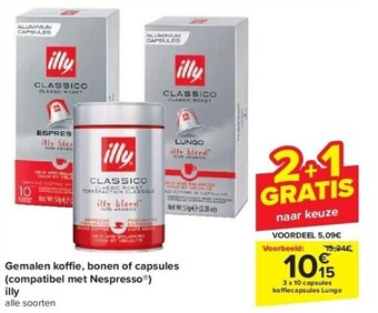 Carrefour Gemalen ko e, bonen of capsules (compatibel met nespresso®) illy aanbieding