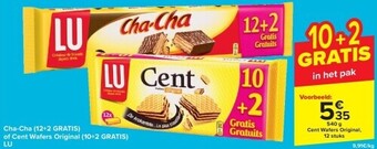 Carrefour Cha-cha (12+2 gratis) of cent wafers original (10+2 gratis) lu aanbieding