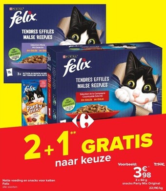 Carrefour Natte voeding en snacks voor katten felix aanbieding