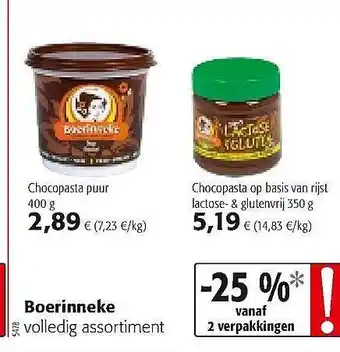 Boerinneke Chocopasta Puur, Chocopasta Op Basis Van Rijst Lactose- & Glutenvrij