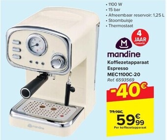 Carrefour Ko ezetapparaat espresso mec1100c-20 aanbieding