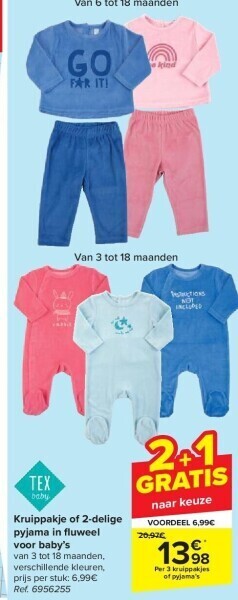 Carrefour Kruippakje of 2-delige pyjama in fl uweel voor baby’s aanbieding