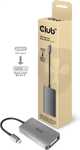 Club3d cac-1510 usb-c / dvi adapter [1x usb-c stekker - 1x dvi-bus 24+5-polig] aluminium