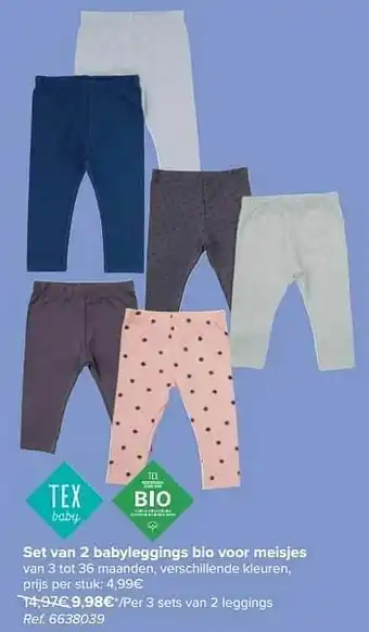 Carrefour Set van 2 babyleggings bio voor meisjes aanbieding