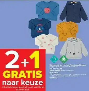 Carrefour Babysweater bio voor baby’s meisjes of jongens aanbieding