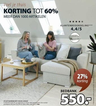 Jysk Vejlby bedbank met chaise longue aanbieding