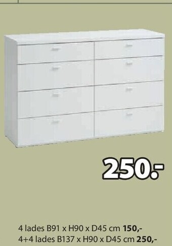 Jysk Brodal commode 4+4 lades b137 x h90 x d45 cm aanbieding