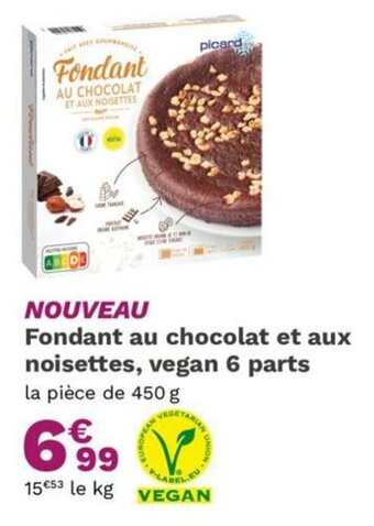 Picard Fondant au chocolat et aux noisettes, vegan 6 parts la pièce de 450 g aanbieding