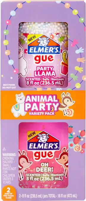 Elmer's gue kant-en-klare slijm | dierenfeest set met verschillende onderdelen | kleurrijke knapperige slijm | 236,5 ml | 2 s
