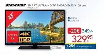 Eldi Digihome smart ultra hd tv android 43*/109 cm aanbieding