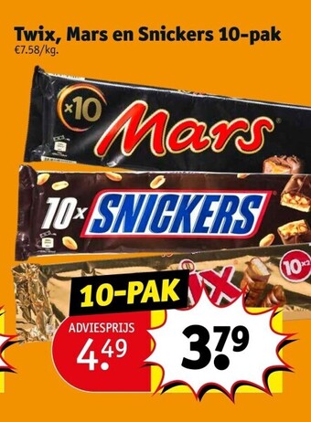 Kruidvat Twix, mars en snickers 10-pak aanbieding