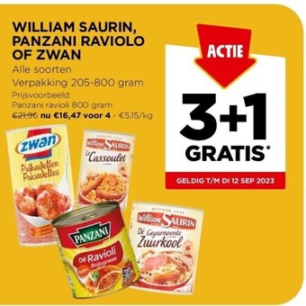 Jumbo William saurin, panzani raviolo of zwan aanbieding
