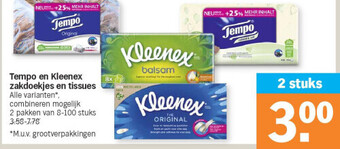 Albert Heijn Tempo en kleenex zakdoekjes en tissues aanbieding