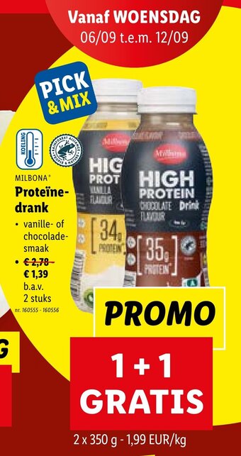 Lidl MILBONA Proteïne drank aanbieding